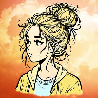 realistic teenage girl with a messy bun