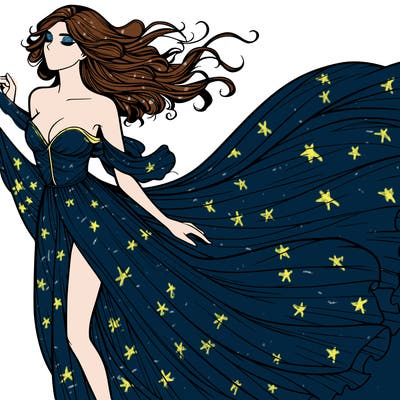 realistic woman in dress flowing the the wind