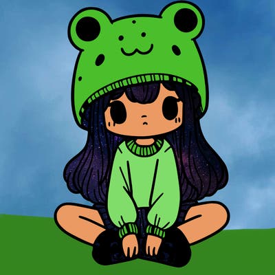 a girl wearing a frog hat and some frog socks