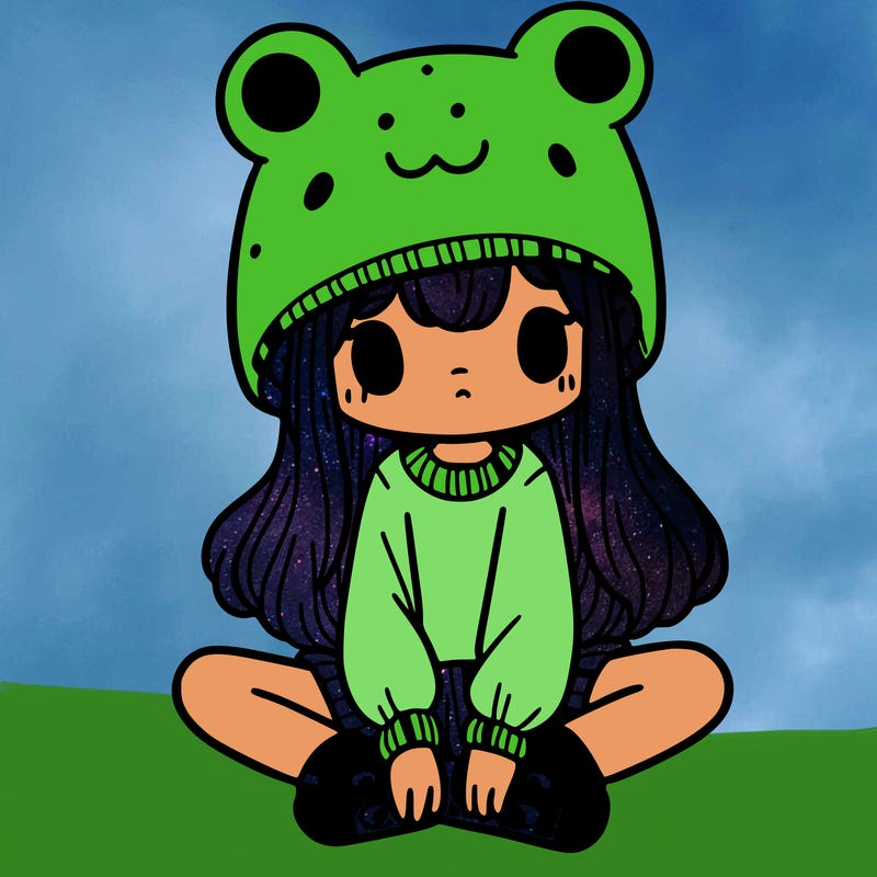 a girl wearing a frog hat and some frog socks
