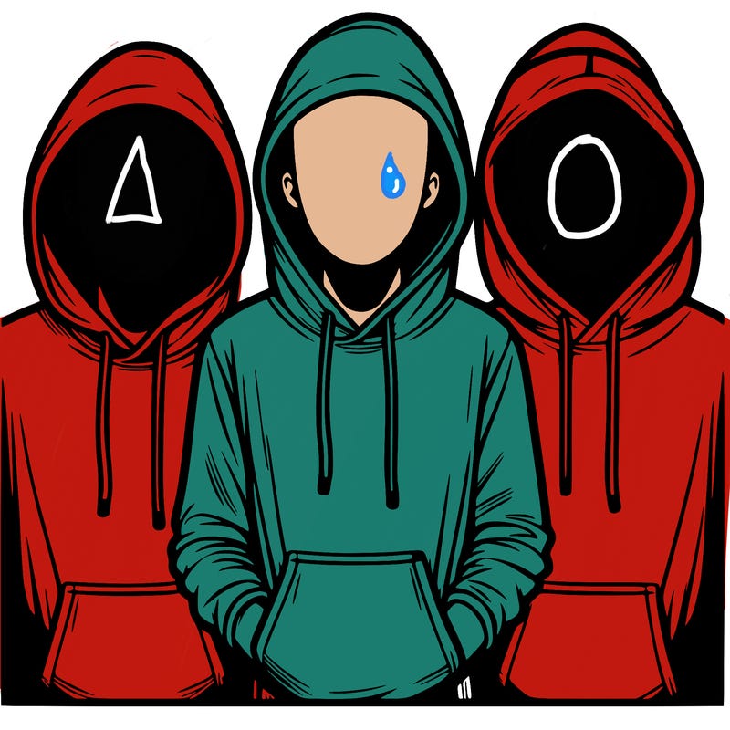 3 faceless people in  hoodies