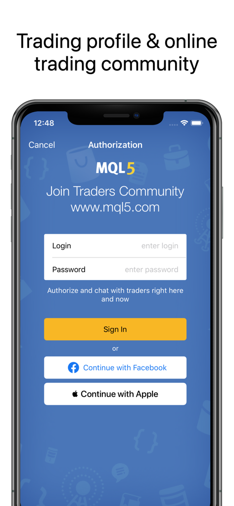 MetaTrader 5 - MetaTrader 5 MQL5 community authorization and login screen