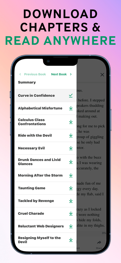 Galatea app interface featuring a list of downloadable chapters for offline reading