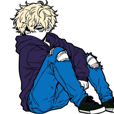 a male hoddie ripped jeans messy hair anime