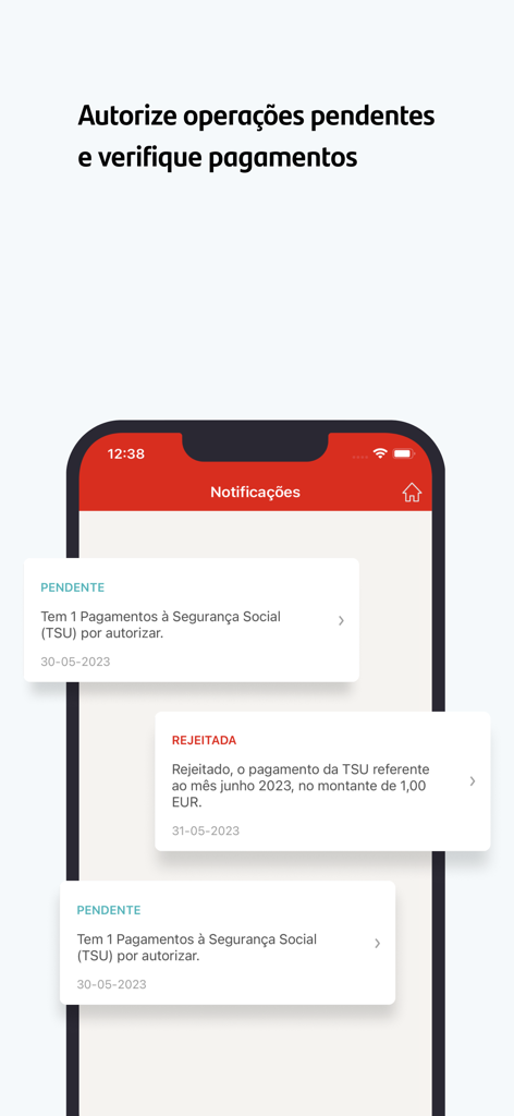 A mobile phone screen from the Santander Empresas Portugal app displaying a list of pending and rejected business payment notifications.