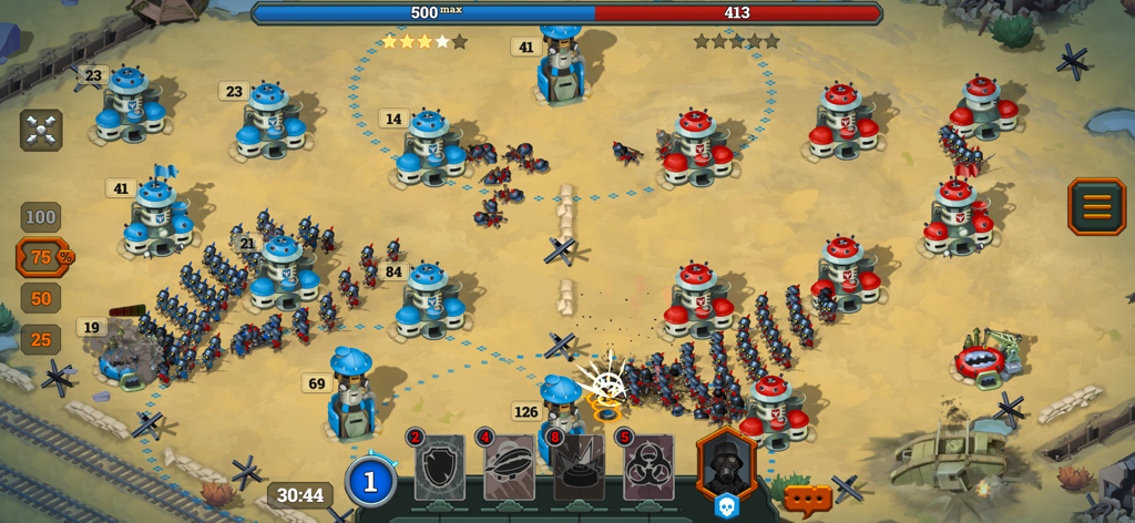 Bunker Wars: WW1 RTS - Batalha de estratégia em tempo real em Bunker Wars WW1 RTS com tropas atacando bunkers inimigos