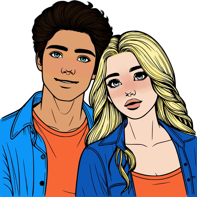 realistic young man and young woman couple