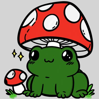 a cute frog with a mushroom hat