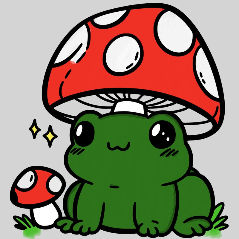 a cute frog with a mushroom hat