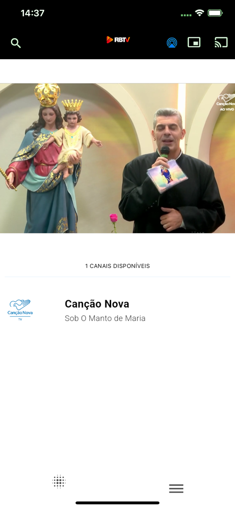 RBTV - App RBTV che mostra una trasmissione in diretta del canale religioso Canção Nova