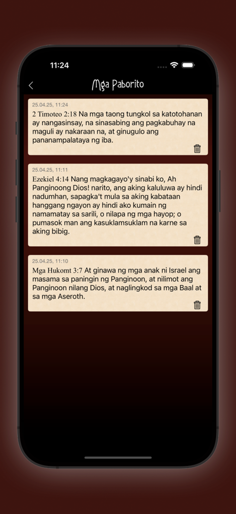 Ang Biblia (Tagalog Bible) - A list of saved favorite Bible verses in Tagalog within the Ang Biblia mobile application