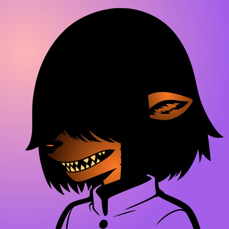 sharp teeth deer man with bob haircut