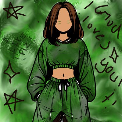 realistic girl faceless with baggy pants and a crop top