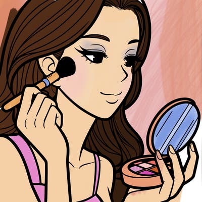 little girl putting on makeup