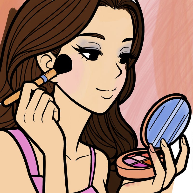 little girl putting on makeup