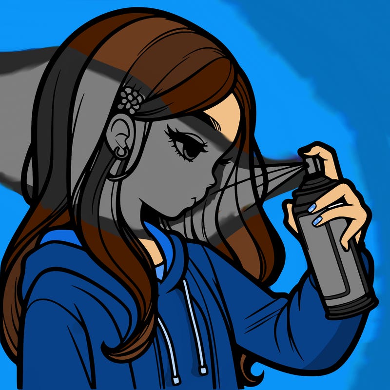 a realistic girl spray painting