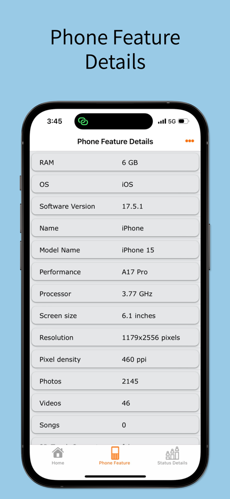 iDiagnosis app showing detailed iPhone technical specifications and hardware information