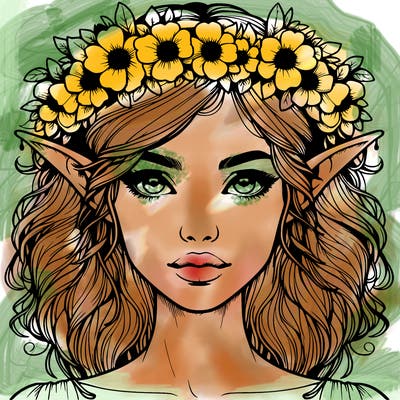 realistic female elf with flower crown