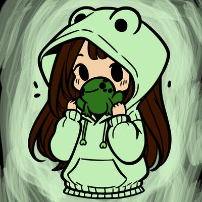 a girl holding a froggy hoodie