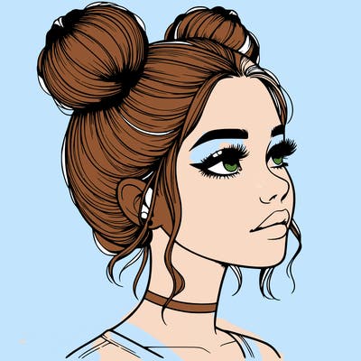 realistic girl with buns on the top of her head
