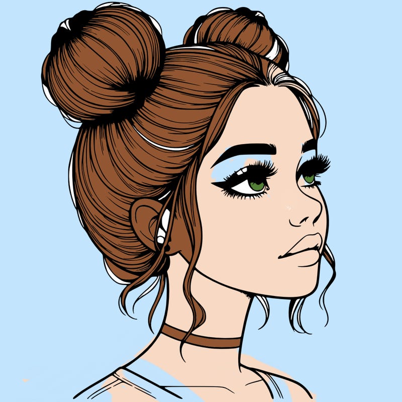 realistic girl with buns on the top of her head