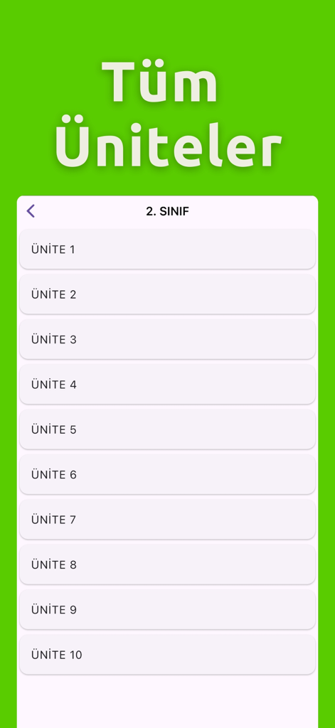 Jasmin Academy - Jasmin Academy app screen showing a list of ten English learning units for second grade students