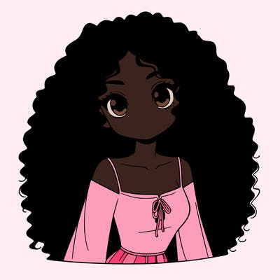a black anime girl with long afro hair