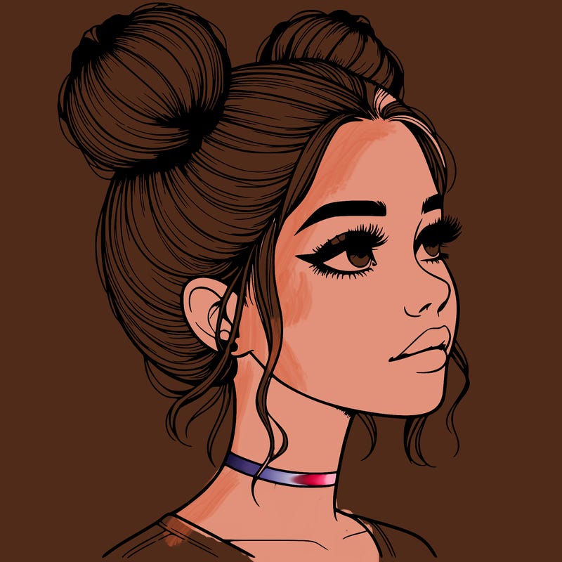 realistic girl with buns on the top of her head