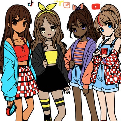 teen manga girls group of 4