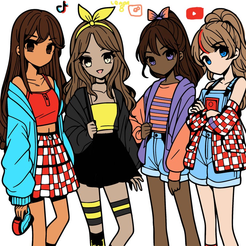 teen manga girls group of 4