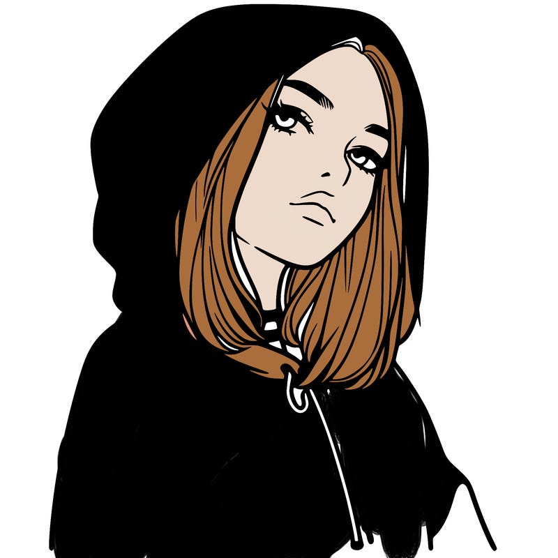 a realistic girl in a hoodie