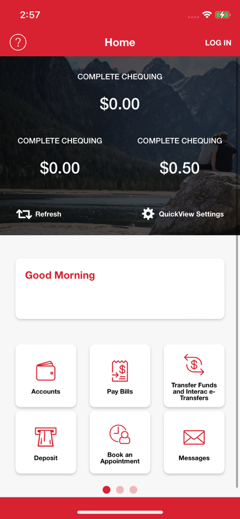 Mainstreet CU Mobile Banking - Mainstreet CU mobile banking app dashboard showing account balances and financial service icons