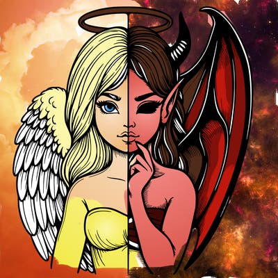 realistic angel half demon