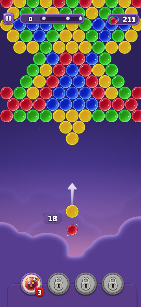 Bubble Family - A colorful bubble shooter gameplay screen from the Bubble Family app featuring a yellow bubble being aimed at a cluster of multicolored bubbles