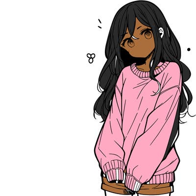 manga teen girl  in a sweater and baggy pants