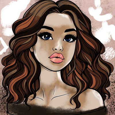 realistic girl with wavy hair and lips