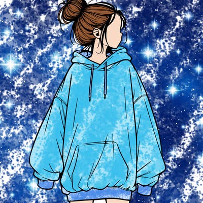 realistic girl with a oversized sweatshirt on and a bun