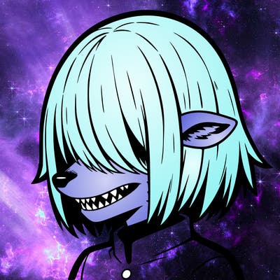 sharp teeth deer man with bob haircut