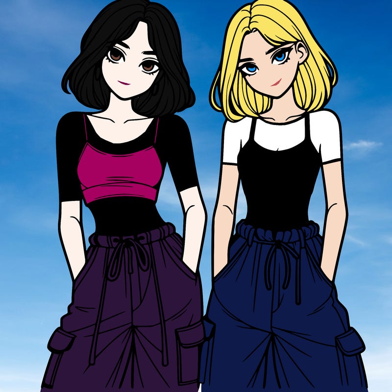 two girls with crop top with baggy pants