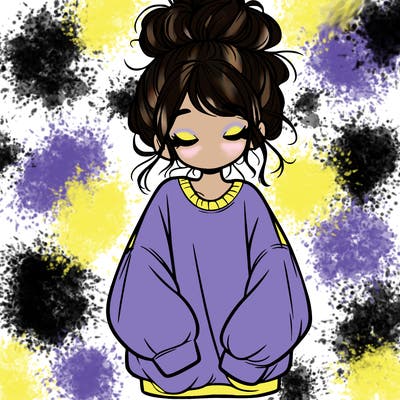 girl with baggy sweatshirt and messy bun