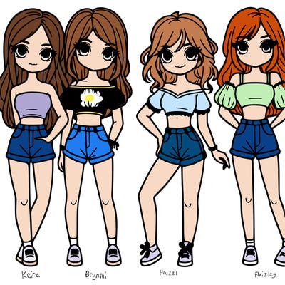 a group of girls wearing crop tops and shorts