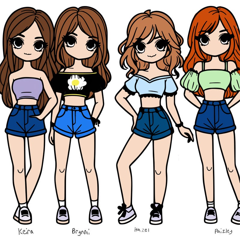 a group of girls wearing crop tops and shorts