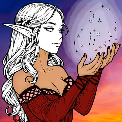 realistic elf girl doing magic