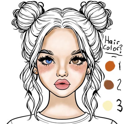 realistic girl with two buns in hair and lips