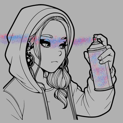 a realistic girl, spray painting