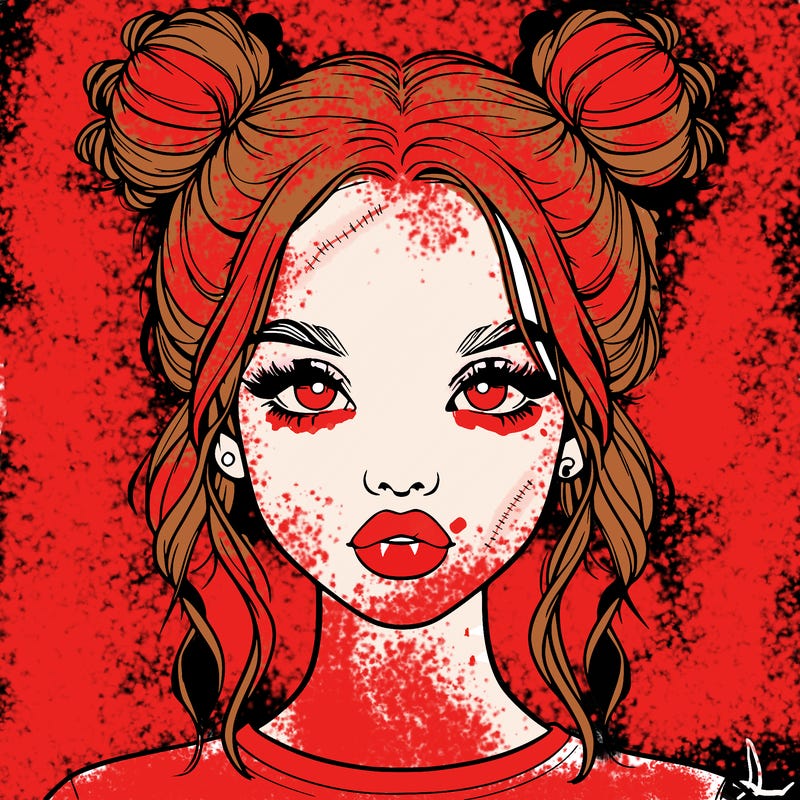 realistic girl with two buns in hair and lips