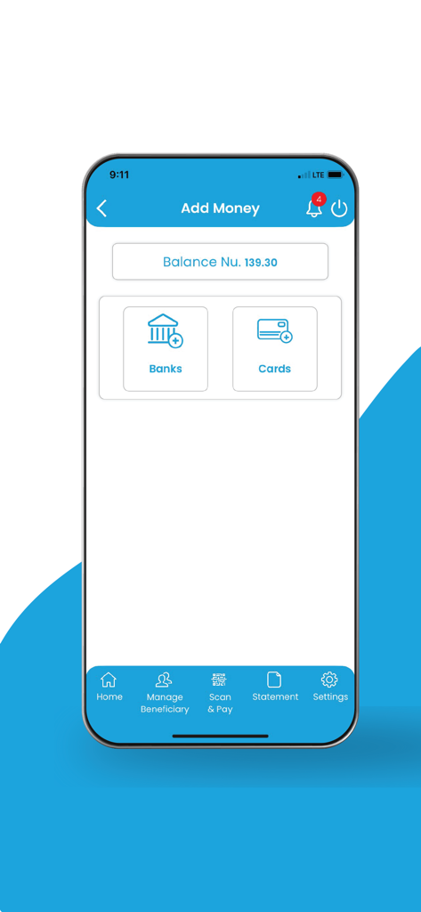 goBoB - goBoB app Add Money screen showing bank and card payment options and account balance