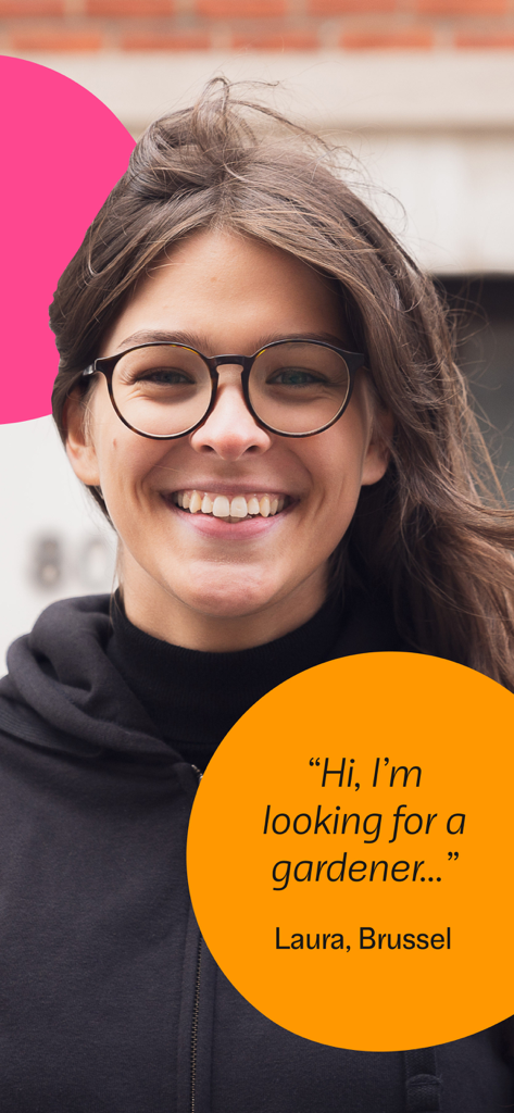 Ring Twice - A smiling young woman named Laura looking for a gardener on the Ring Twice app