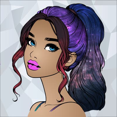 realistic girl with a ponytail on her hair and lips