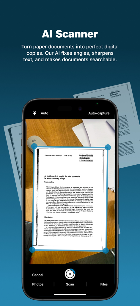 Interface de l'application JioAICloud montrant la fonction de scanner par IA capturant un document physique